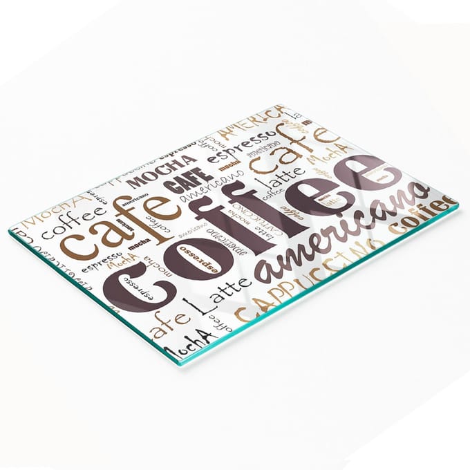 Keuken serveerplank van gehard glas met koffieafbeeldingen, 80x52 cm