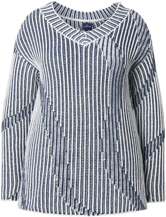 Laurasøn - Dames - Gebreide trui V-hals lange mouw - Marine - Maat 40+