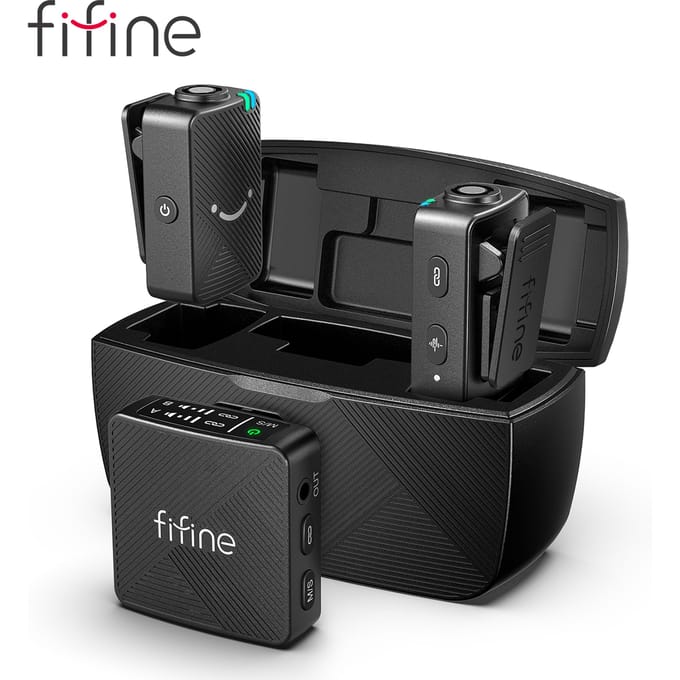 FIFINE M9 draadloze lavaliermicrofoon, 2-pack draadloos reversmicrofoonsysteem voor vlog-opname, geschikt voor iPhone/Android/camera/laptop zwart