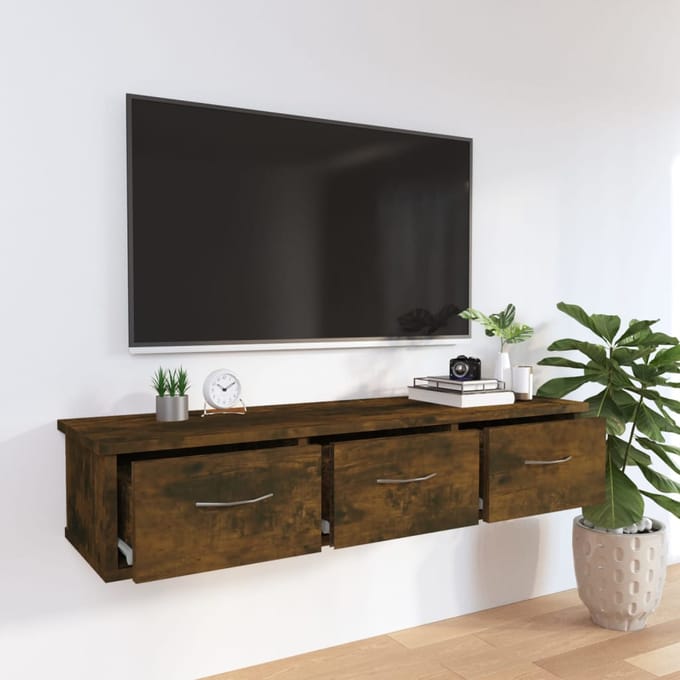 vidaXL - Wandkast - 88x26x18,5 - cm - bewerkt - hout - gerookt - eikenkleurig