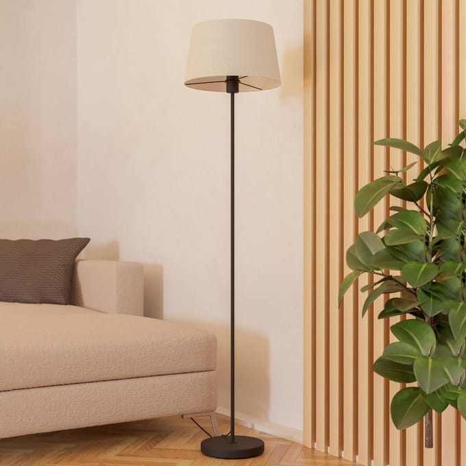 EGLO Febres Vloerlamp - E27 - 153 cm - Zwart/Wit - Teddy stof