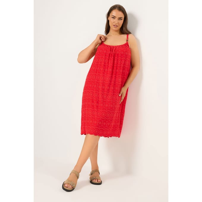 Yours Rode Strandjurk Met Broderie Anglaise Size 46-48