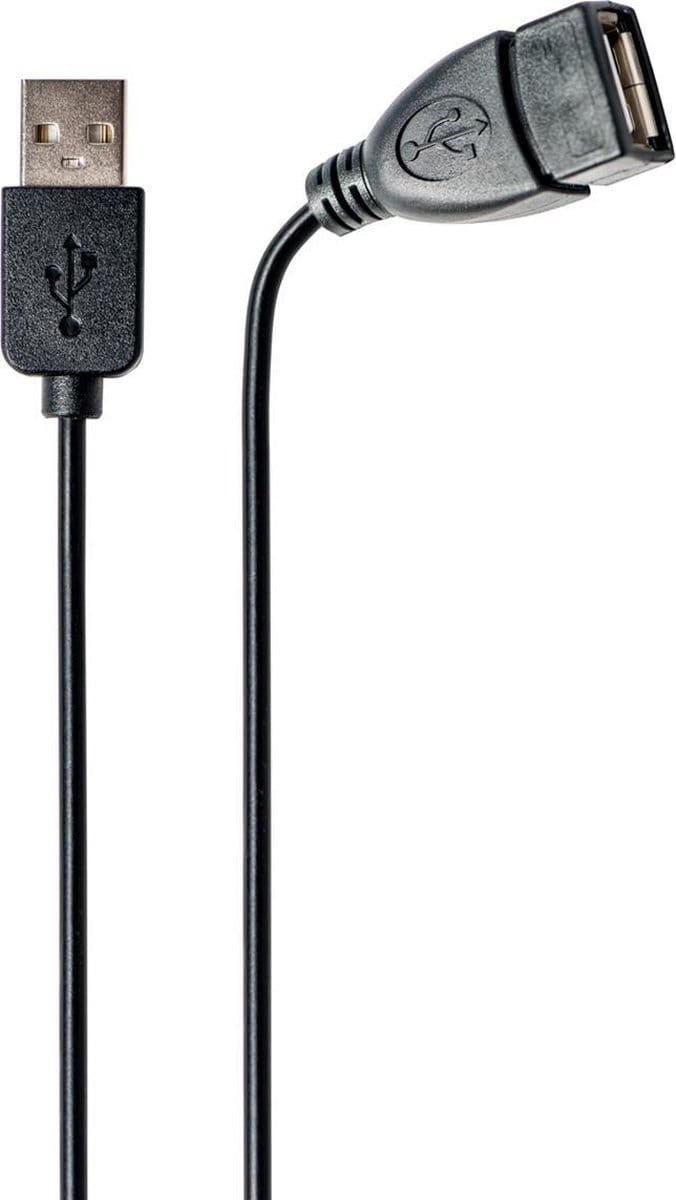 Azuri USB 2.0 male to female 2.5m charging cable - zwart