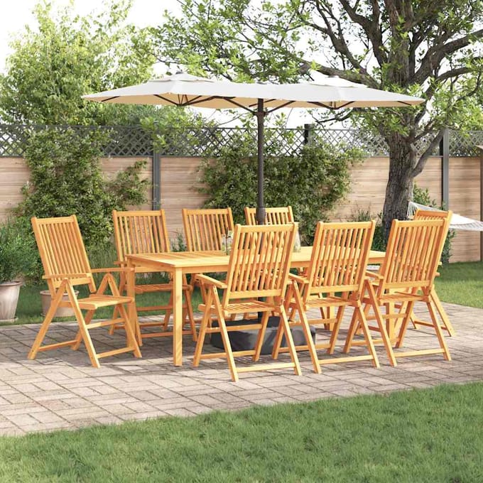 vidaXL - Tuin - Eettafel - Set - 9 - st - Bruin - Massief - Acacia - Hout
