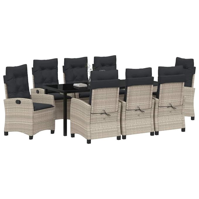 vidaXL - Tuin - Eettafel - Set - 9 - st - Lichtgrijs - poly - rattan