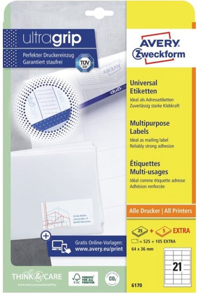 Huismerk Avery 6170 Universele Etiket 64x36mm Wit