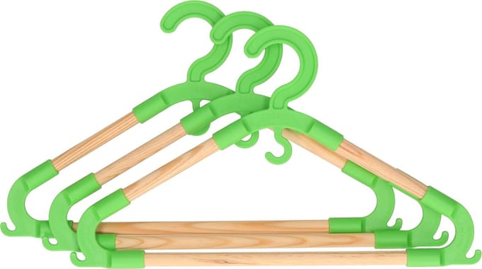 Storage Solutions kledinghangers voor kinderen - 3x - kunststof/hout - groen - Sterke kwaliteit