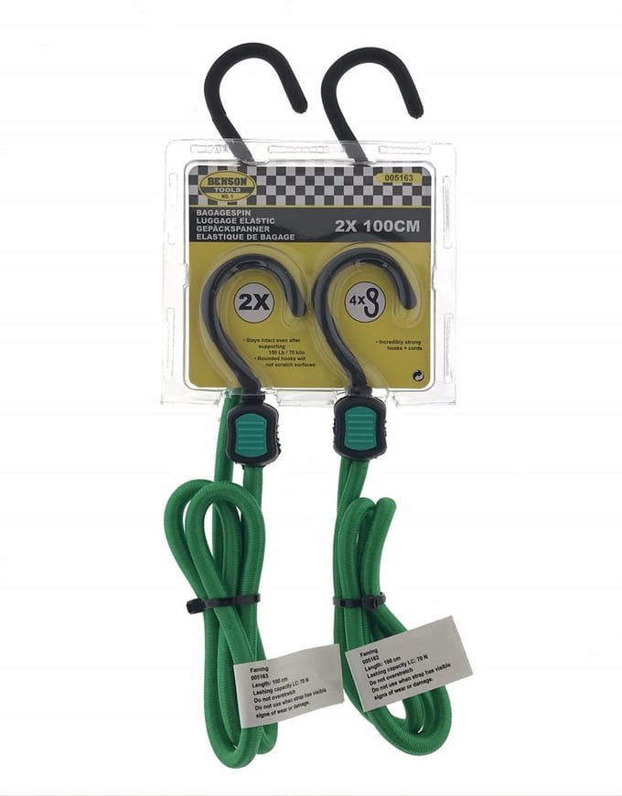 Benson Elastische bagagespin - 100 cm - Zwart - 2 stuks - sterke haken