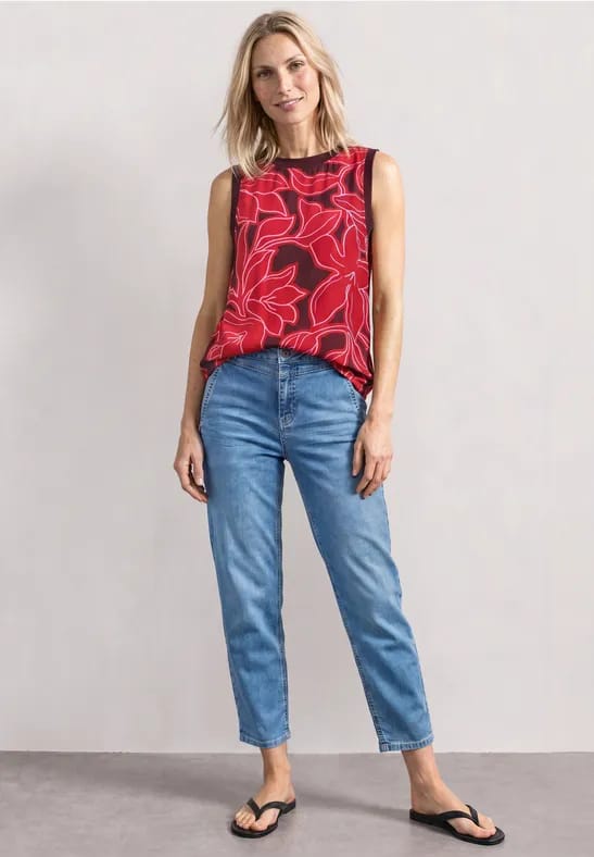 Blousetop met ronde hals en banddetail