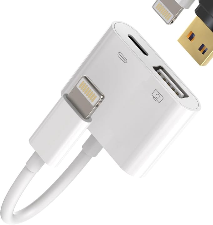 2-in-1 USB Adapter en Oplaadkabel voor iPhone 14 - Lightning Jack, OTG 3.0 Stick, USB Kaartlezer en Splitter voor iPad en Digitale Camera