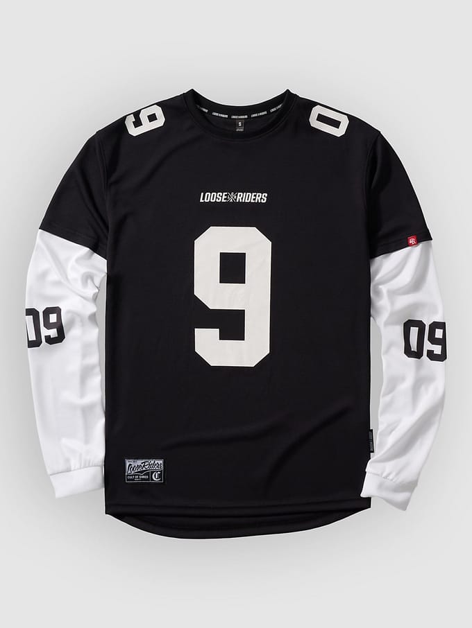 Loose Riders Nine Lives Varsity White Long Sleeve Jersey zwart