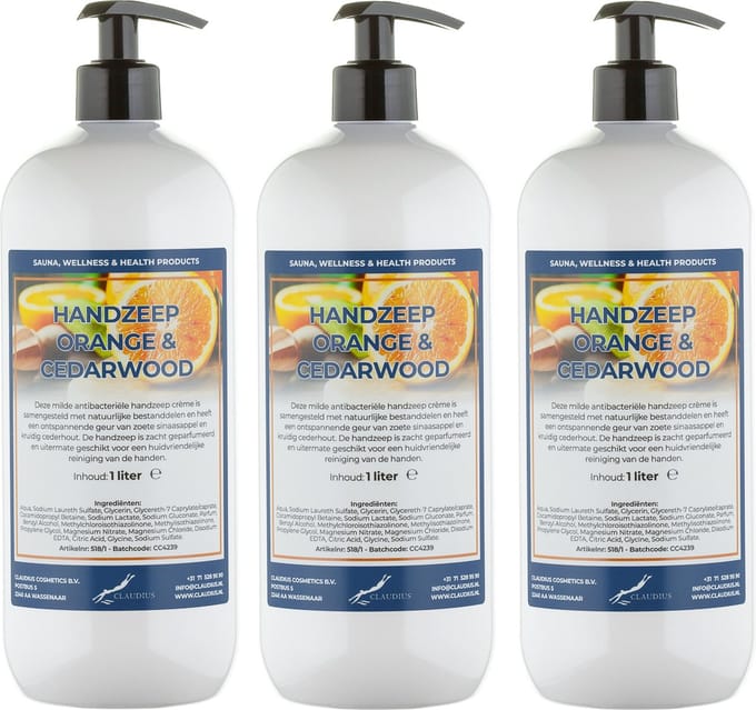Handzeep Sweet Orange & Cedarwood 1 liter - met gratis pomp - set van 3 stuks