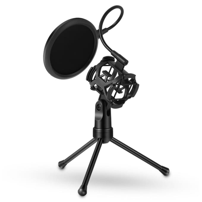 Trépied de Microphone de bureau, support de micro pliable avec support de micro Portable à Double filet noir