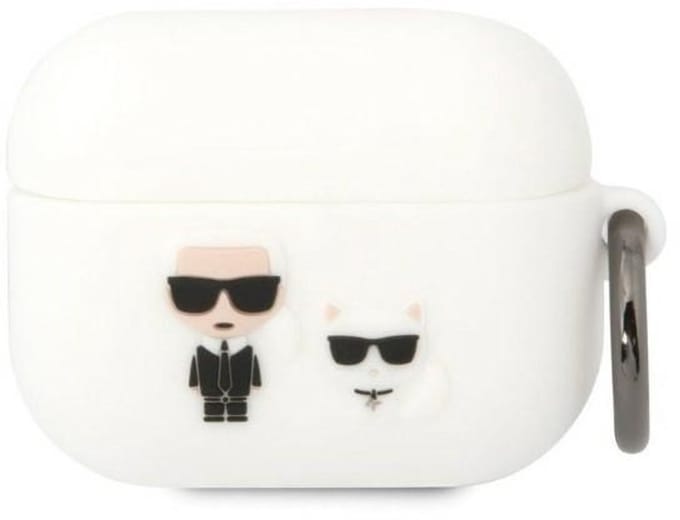 Karl Lagerfeld - Serie Karl & Choupette - Siliconen AirPods Pro Etui - Witte Kleur - Lichte Constructie