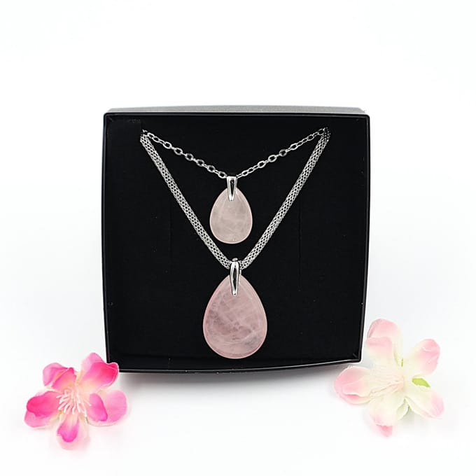 Moeder en Kind set ketting Roze kwarts