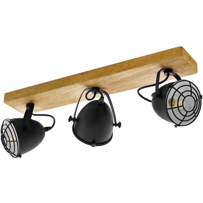 EGLO Gatebeck - wand|plafondlamp - 3-lichts - E14 - hout|zwart
