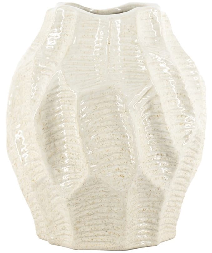 Aardewerk vaas leaves beige