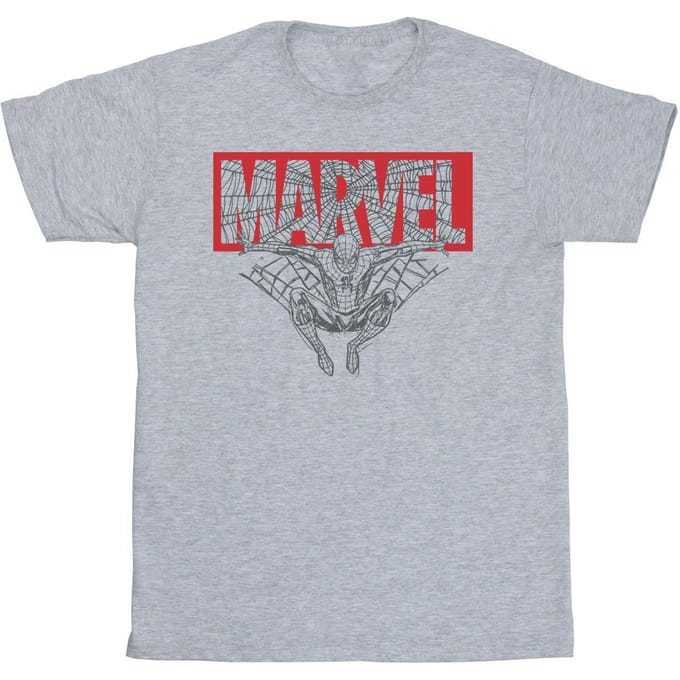 Marvel Heren Spider Man Logo Rood T-Shirt (Sportgrijs)
