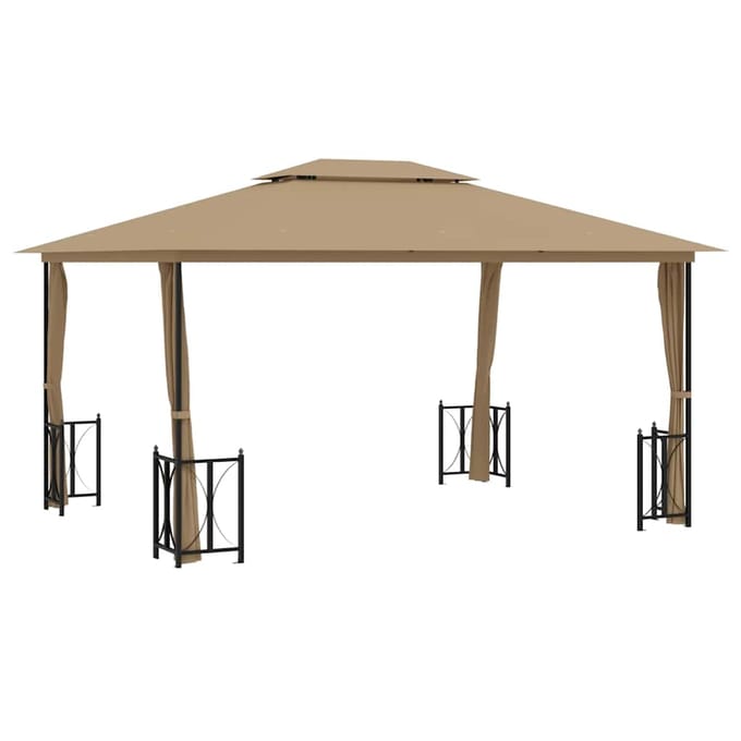 vidaXL - Prieel - met - zijwanden - en - dubbel - dak - 3x4 - m - taupe