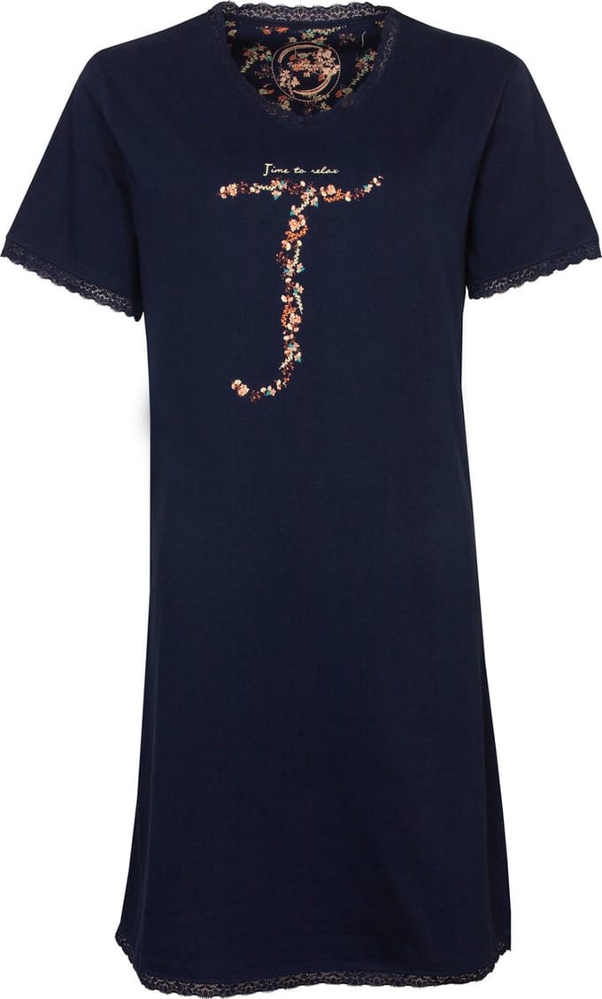 Tenderness Dames Nachthemd - Time to relax Tekst - Donker Blauw - Maat S
