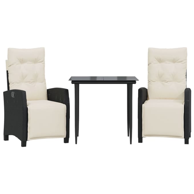 vidaXL - 3-delige - Tuinset - met - kussens - poly - rattan - zwart