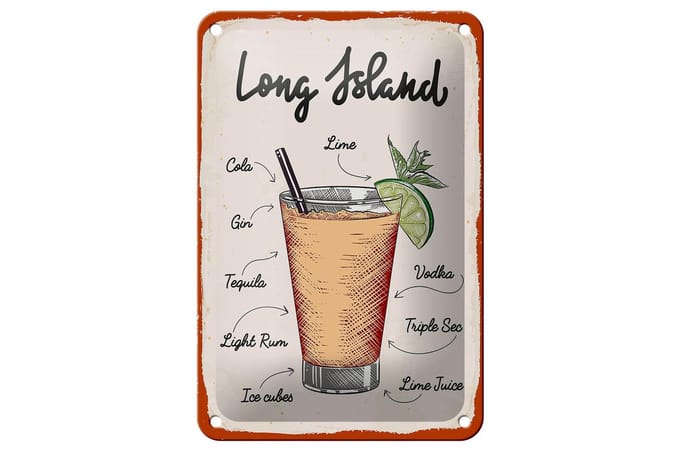 Blechschild Rezept Long Island Cocktail Recipe 12x18cm Dekoration