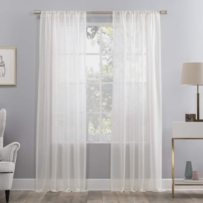 918 Genevieve 2-pack 2-pack Linen Weave Sheer Semi-Sheer Grommet Curtain Panel Pair, 50" x 84", Cream