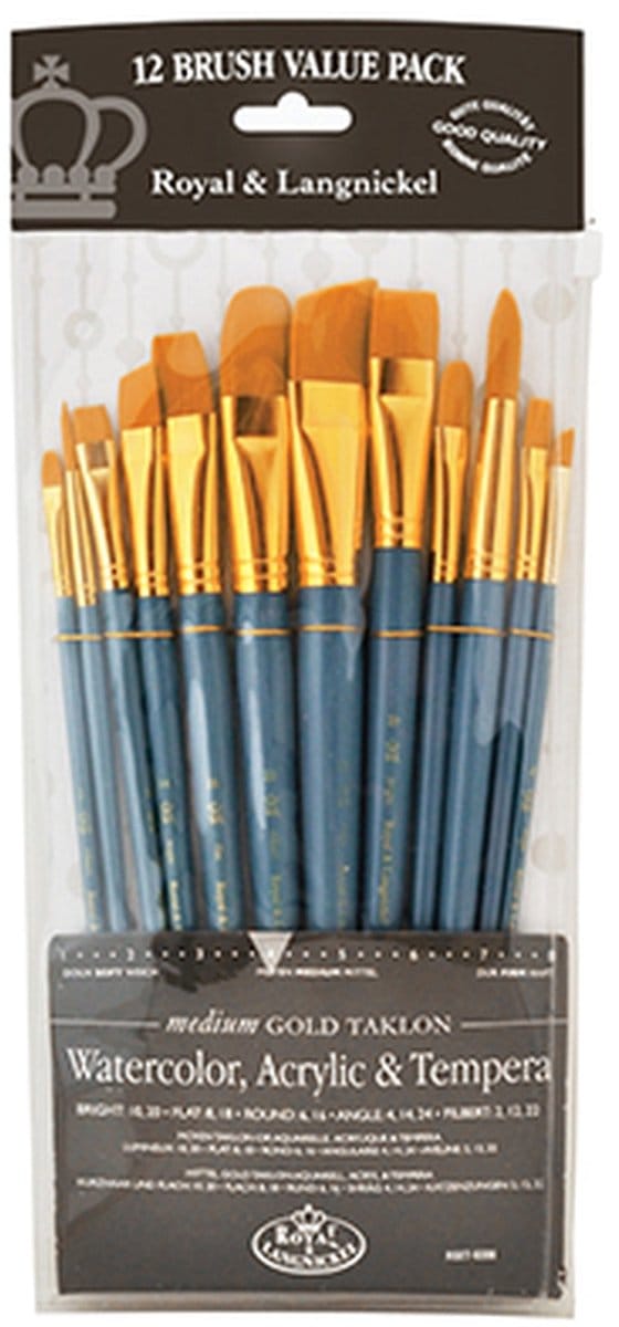 R&L Short-handle Gold Taklon Brush Set (Medium) - 12 Pack (B)