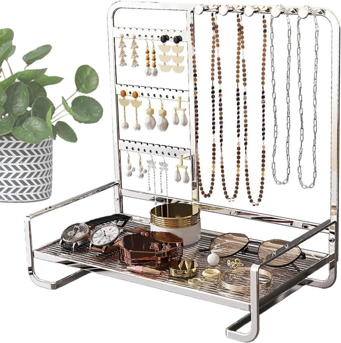 Juwelenrek - Sieradenhouder Organizer - Sieraden Tonen - Efficiënt Ruimtebesparend - 25.5 cm Breed - Zilver