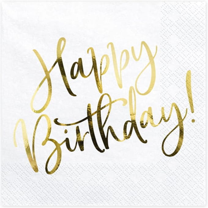 PartyDeco - Servetten - Happy birthday wit (20 stuks)