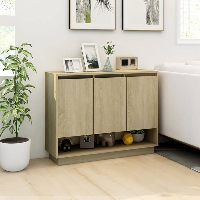 vidaXL - Dressoir - 97x31x75 - cm - bewerkt - hout - sonoma - eikenkleurig