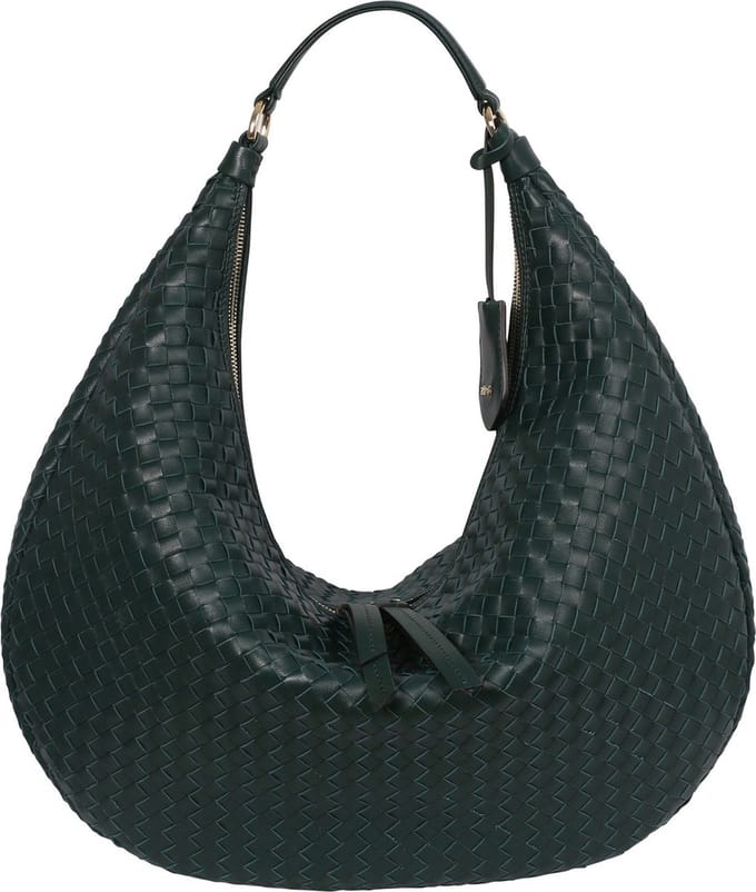 abro Leren Schoudertas Leather Piuma Weaving Hobo Bag Nana Pixie Green Donkergroen