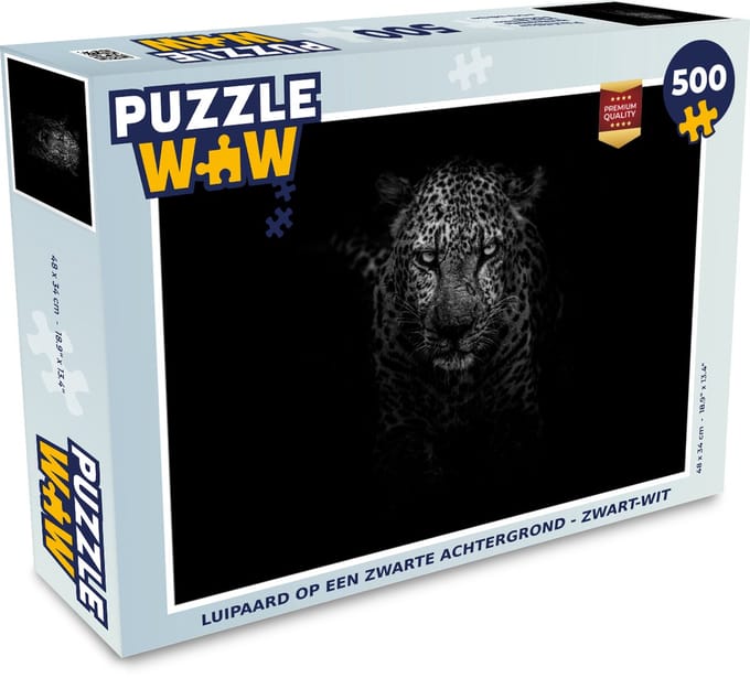 Puzzel Luipaard - Zwart - Wit - Legpuzzel - Puzzel 500 stukjes