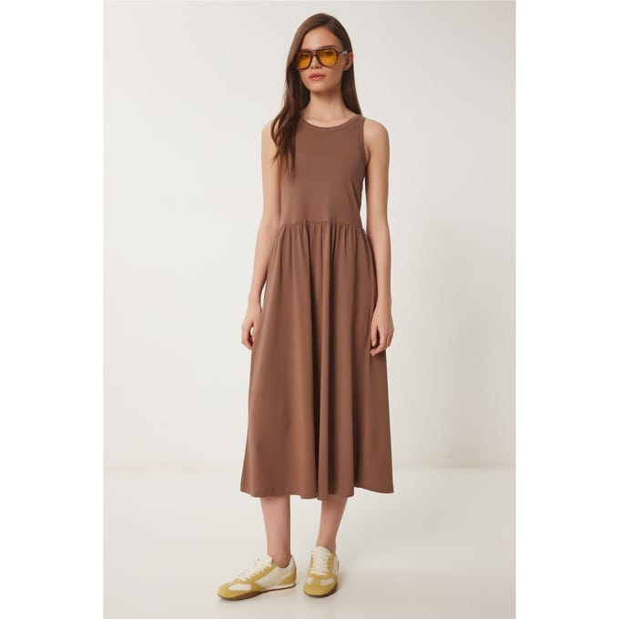 Mouwloze Crew Neck Midi Jurk