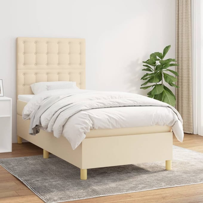vidaXL - Boxspring - met - matras - stof - crèmekleurig - 80x200 - cm