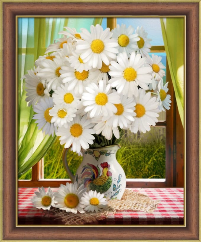 Diamond Painting Chamomiles by the Window 40x50 cm vierkante steentjes