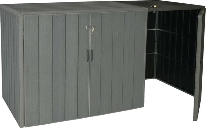 XL 1/2 WPC afvalbak deksel uitbreiding MCW-J28, premium afvalbak, metaal hout look ~ grijs