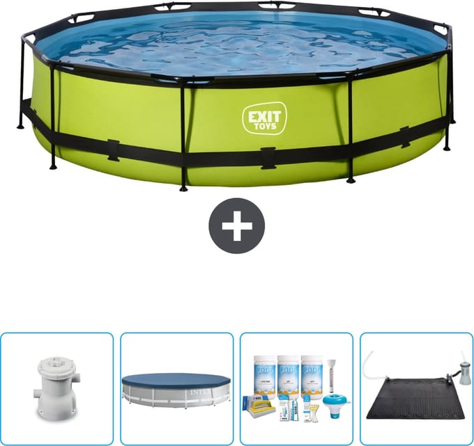 EXIT Rond Lime Frame Zwembad - 360 x 76 cm - Inclusief Pomp Afdekzeil - Onderhoudspakket - Solar Mat - Nu extra voordelig