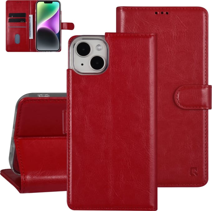 UNIQ Accessory iPhone 14 Plus Book Case hoesje - Pasjeshouder voor 3 pasjes - Magneetsluiting - Rood