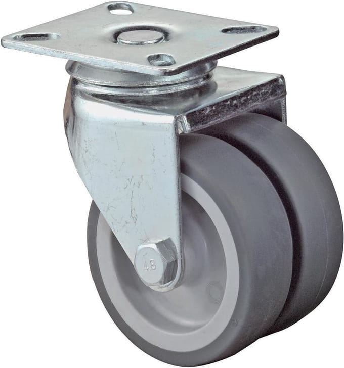 Zwenkwiel Dubbel 75Mm Rubber Grijs