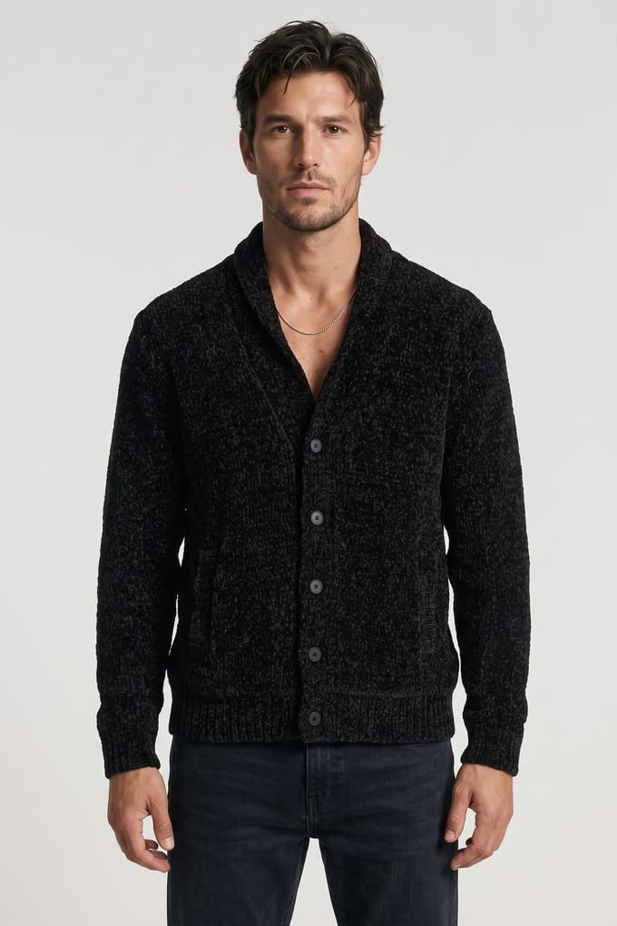 John Varvatos Varick Ls Chenille Shawl Black Größe: M | Cardigans Outlet | Herren | Schwarz