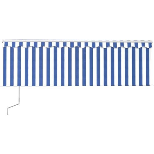 vidaXL - Luifel - automatisch - rolgordijn - LED - windsensor - 4x3 - m - blauw - en - wit