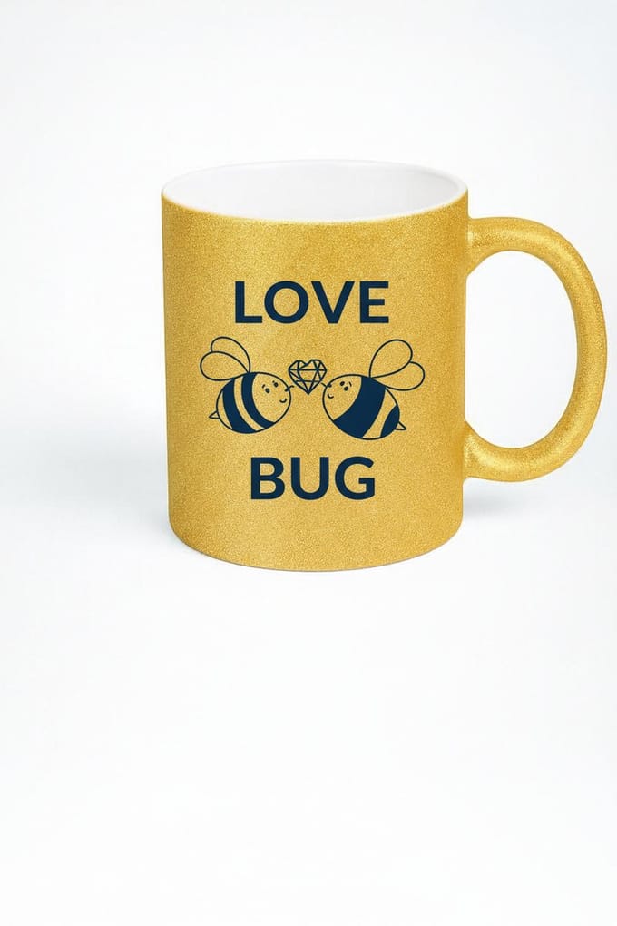 Love Bug Mok Gouden Glitter - Liefdes Bijtjes Beker - Romantisch Valentijn Cadeau