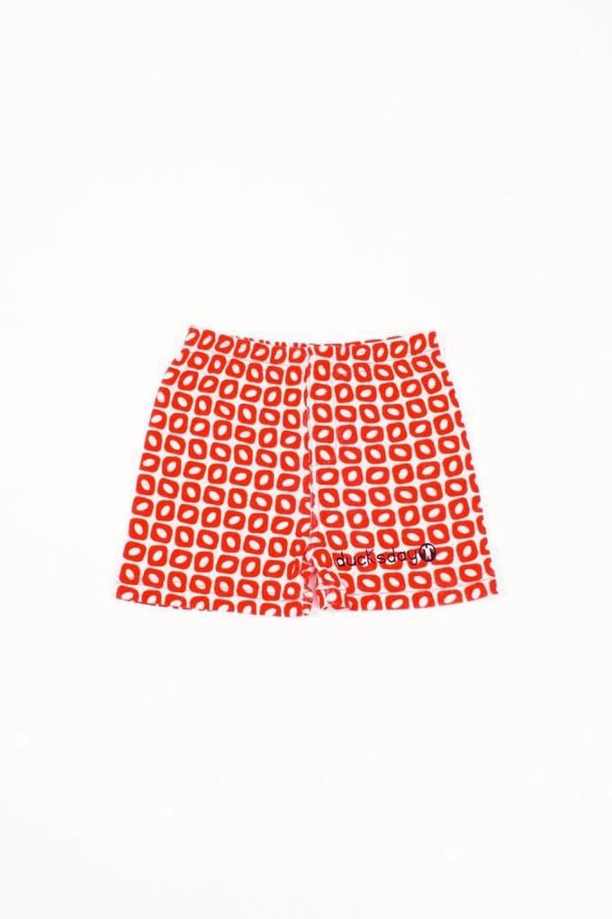 Ducksday - short - pyjama  short - elastische taille - stretch - katoen - unisex – Rood -  Wit-  Funky Red – 6 jaar - promo