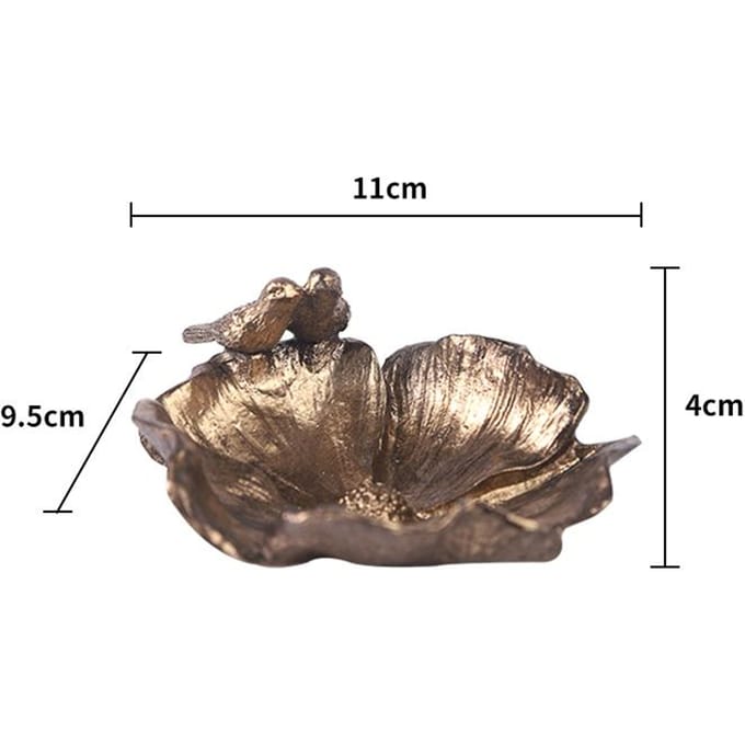 Plateau à bibelots en alliage de zinc pour petits espaces, plat à bijoux doré, 2 oiseaux gray