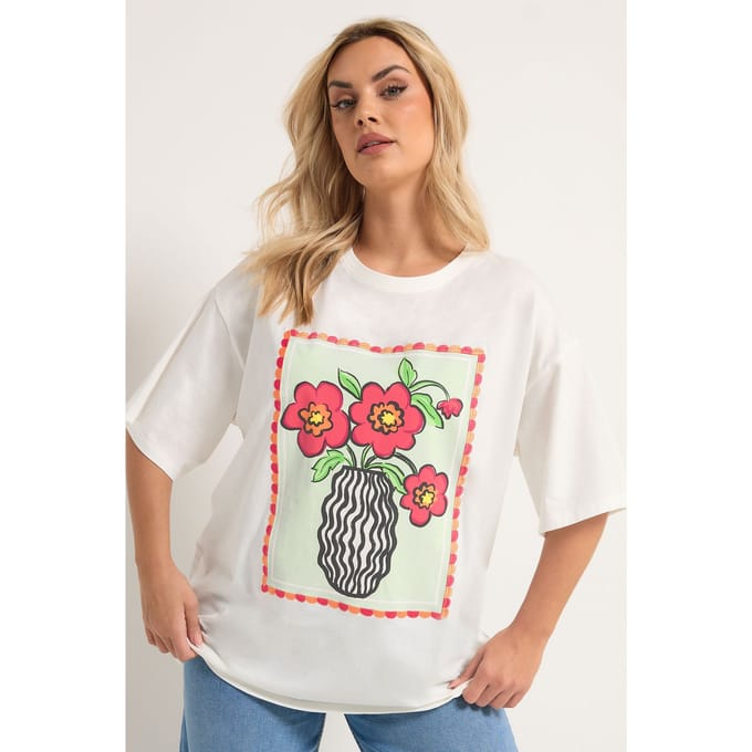 Yours Wit Tshirt Met Bloemvaasprint Size 42