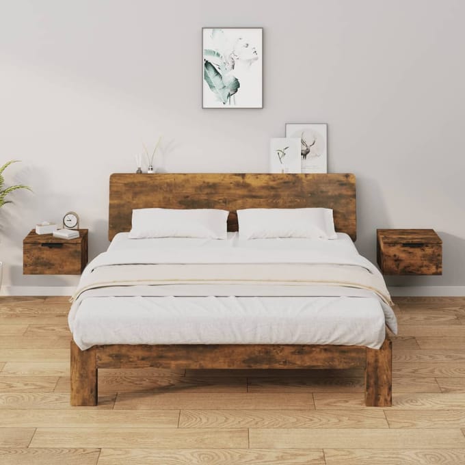 vidaXL - Nachtkastjes - 2 - st - wandgemonteerd - 34x30x20 - cm - gerookt - eikenkleur