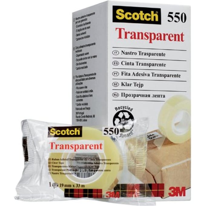 Scotch Transparante Tape, Individueel Flowpack + Toren, 19 mm x 33 m, 1 rol