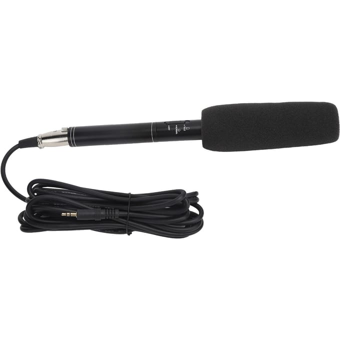 Microphone d'interview noir haute sensibilité, mini microphone portable filaire pour enregistrement et caméra
