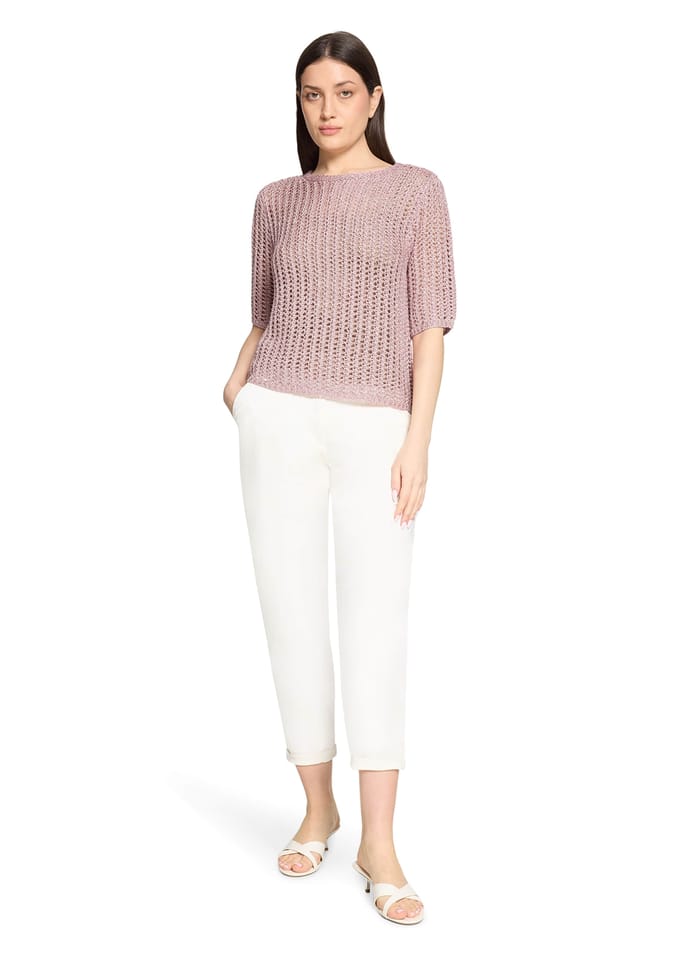 Luchtige ajourpullover met pailletten - rosé - Gr. 38 van Goldner Fashion